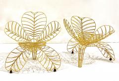 Anacleto Spazzapan 1990s Spazzapan Italian Pop Art Pair of Yellow Metal Flower Armchairs Sculptures - 2737729