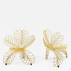 Anacleto Spazzapan 1990s Spazzapan Italian Pop Art Pair of Yellow Metal Flower Armchairs Sculptures - 2740392