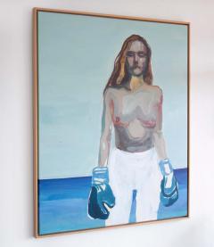 Anast na Eyj lfsd ttir Ta meg i mot Figurative Oil Painting toppless woman with blue boxing gloves - 2291831