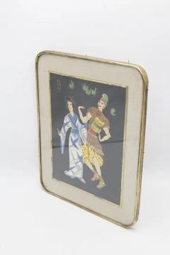 Ancient Japanese Painting Framed in Brass Traditional Dance - 3674231