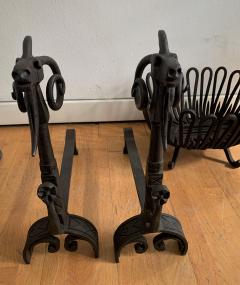 Andirons and Wood Holder in Wrought Iron - 1894693