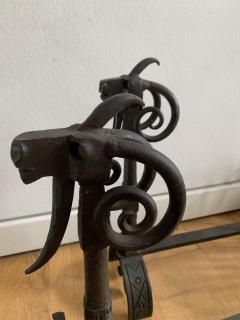 Andirons and Wood Holder in Wrought Iron - 1894694