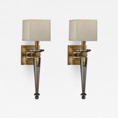 Andr Arbus 2 Pairs Modern Neoclassical Brass and Crystal Wall Sconces Andre Arbus style - 1698577