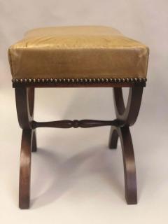 Andr Arbus French Modern Neoclassical Mahogany Leather Benches Stools Andre Arbus Pair - 1722711