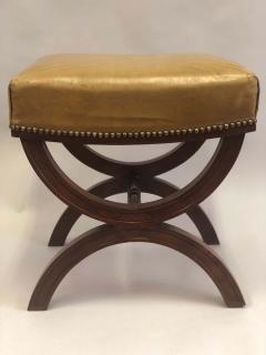 Andr Arbus French Modern Neoclassical Mahogany Leather Benches Stools Andre Arbus Pair - 1722715