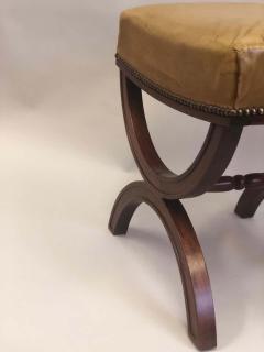 Andr Arbus French Modern Neoclassical Mahogany Leather Benches Stools Andre Arbus Pair - 1722716