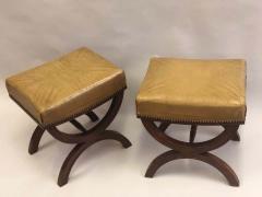 Andr Arbus French Modern Neoclassical Mahogany Leather Benches Stools Andre Arbus Pair - 1722722