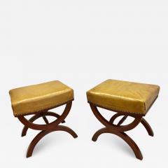 Andr Arbus French Modern Neoclassical Mahogany Leather Benches Stools Andre Arbus Pair - 1724827