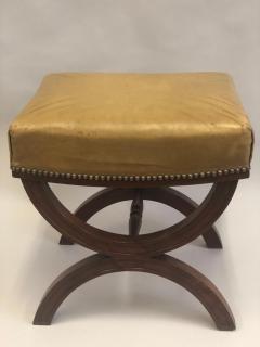Andr Arbus French Modern Neoclassical Mahogany Leather Benches Stools Andre Arbus Pair - 2374756