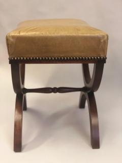 Andr Arbus French Modern Neoclassical Mahogany Leather Benches Stools Andre Arbus Pair - 2374769
