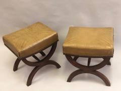 Andr Arbus French Modern Neoclassical Mahogany Leather Benches Stools Andre Arbus Pair - 2374770