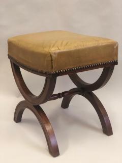 Andr Arbus French Modern Neoclassical Mahogany Leather Benches Stools Andre Arbus Pair - 2374773