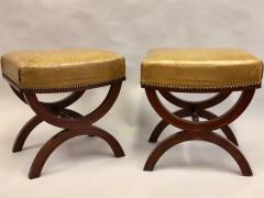 Andr Arbus French Modern Neoclassical Mahogany Leather Benches Stools Andre Arbus Pair - 2374807