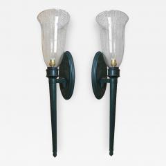 Andr Arbus Pair of Chic 1940s Sconces with a Green Antic Patina in the Style of Andre Arbus - 379556