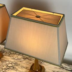 Andr Arbus Pair of Chic Sycamore and Gilt Bronze Art D co Lamps in the Style of Andr Arbus - 3729612