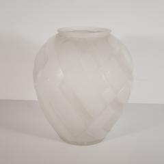 Andr Hunebelle French Art Deco Cubist Vase in Translucent Frosted Glass by Andre Hunebelle - 1560563
