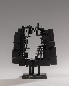 Andr Pailler Andr Pailler Abstract Sculpture In Black Wood On Marble France Early 1970s  - 1919158