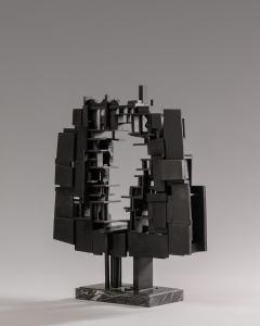 Andr Pailler Andr Pailler Abstract Sculpture In Black Wood On Marble France Early 1970s  - 1919159