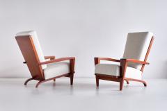 Andr Sornay Pair of Andr Sornay Armchairs in Sapele Mahogany and Boucl France 1950s - 2326249