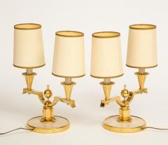 Andre Domin ELEGANT PAIR OF ART DECO BRASS AND PARCHMENT TABLE LAMPS BY GENET MICHON - 2210843