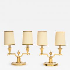 Andre Domin ELEGANT PAIR OF ART DECO BRASS AND PARCHMENT TABLE LAMPS BY GENET MICHON - 2213557