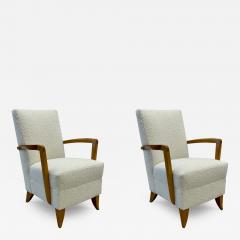Andre Domin Pair Mid Century French Art Deco Arm Lounge Chairs by Maison Dominque Boucle - 2911230