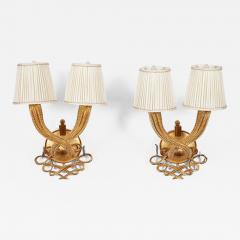 Andre Leleu PAIR OF JULES AND ANDR LELEU GILT BRONZE DOUBLE TORSADE SCONCES - 2069837