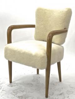 Andre Renou Jean Pierre Genisset Renou et Genisset pair of ash tree arm chair covered in raw white faux fur - 2333387
