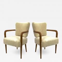 Andre Renou Jean Pierre Genisset Renou et Genisset pair of ash tree arm chair covered in raw white faux fur - 2336466