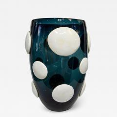 Andrea Zilio Andrea Zilio Monumental Avio Blue Murano Glass Modern Vase with White Polka Dots - 1256864