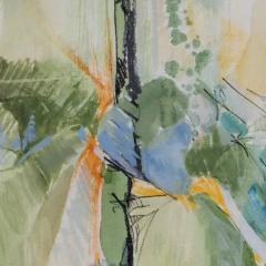 Andrei Petrov Elusive Question Ink and Watercolor Drawing on Paper in Green and Blue Colors - 3816614