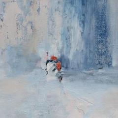 Andrei Petrov Exit Strategy Abstract Landscape Oil Painting with Blue Colors - 3822735