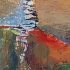 Andrei Petrov High Falls Redux Abstract Landscape Painting in Yellow Blue and Green - 3819100