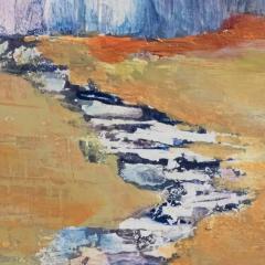 Andrei Petrov High Falls Redux Abstract Landscape Painting in Yellow Blue and Green - 3819102