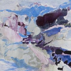 Andrei Petrov Long Way Home Abstract Landscape on Paper in Blue and Purple Colors 2012 - 3814756