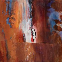 Andrei Petrov Peeping Tom Long Abstract Landscape Oil Painting with Orange and Rust Colors - 3814746