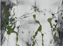 Andrei Petrov Safe Flight Ink and Watercolor Abstract Painting With Green and Gray Colors - 3814720
