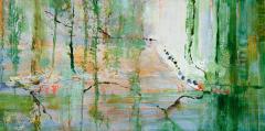 Andrei Petrov Time Transfixed Horizontal Abstract Green Landscape Painting on Canvas - 4099557