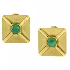 Andrew Clunn Andrew Clunn Square textured Gold Cabochon Emerald Ear Clips - 4615888