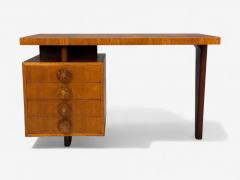 Andrew Szoeke Andrew Szoeke Satinwood Oak Writing Desk and Chair USA 1950s - 4387669