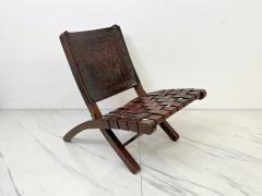 Angel Pazmino Angel Pazmi o Butterfly Folding Chair Tooled Leather and Mahogany 1960s - 4033161