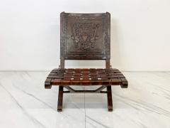 Angel Pazmino Angel Pazmi o Butterfly Folding Chair Tooled Leather and Mahogany 1960s - 4033163