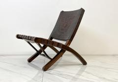 Angel Pazmino Angel Pazmi o Butterfly Folding Chair Tooled Leather and Mahogany 1960s - 4033167