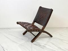 Angel Pazmino Angel Pazmi o Butterfly Folding Chair Tooled Leather and Mahogany 1960s - 4033170