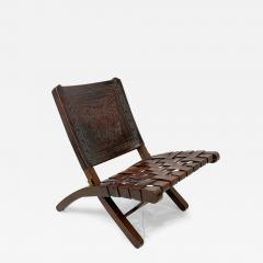 Angel Pazmino Angel Pazmi o Butterfly Folding Chair Tooled Leather and Mahogany 1960s - 4034081