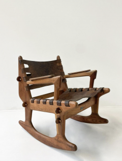 Angel Pazmino Mid Century Modern Leather Rocking Chair by Angel Pazmino Ecuador 1970s - 3717408