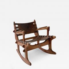 Angel Pazmino Mid Century Modern Leather Rocking Chair by Angel Pazmino Ecuador 1970s - 3720302