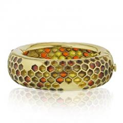 Angela Cummings ANGELA CUMMINGS 18K YELLOW GOLD PLIQUE A JOUR LARGE HONEYCOMB BANGLE BRACELET - 1828602