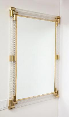 Angelo Barovier Pair of Large Rectangular Clear Murano Glass and Brass Mirrors Italy 2022 - 2556330