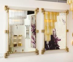 Angelo Barovier Pair of Large Rectangular Clear Murano Glass and Brass Mirrors Italy 2022 - 2556333